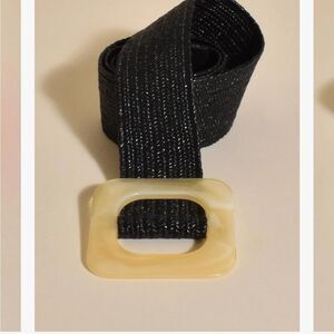 Elegant Black Belt with Cream Buckle